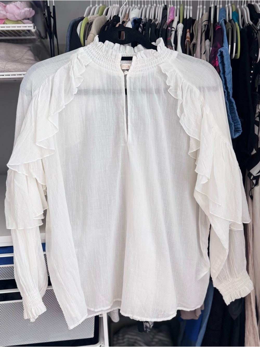 Maje Letreo Ruffled Cotton White Blouse